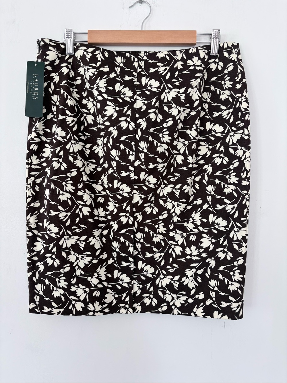 LAUREN RALPH LAUREN 12P Brown Cream Floral Pencil Skirt NWT Side Zip Back Slit